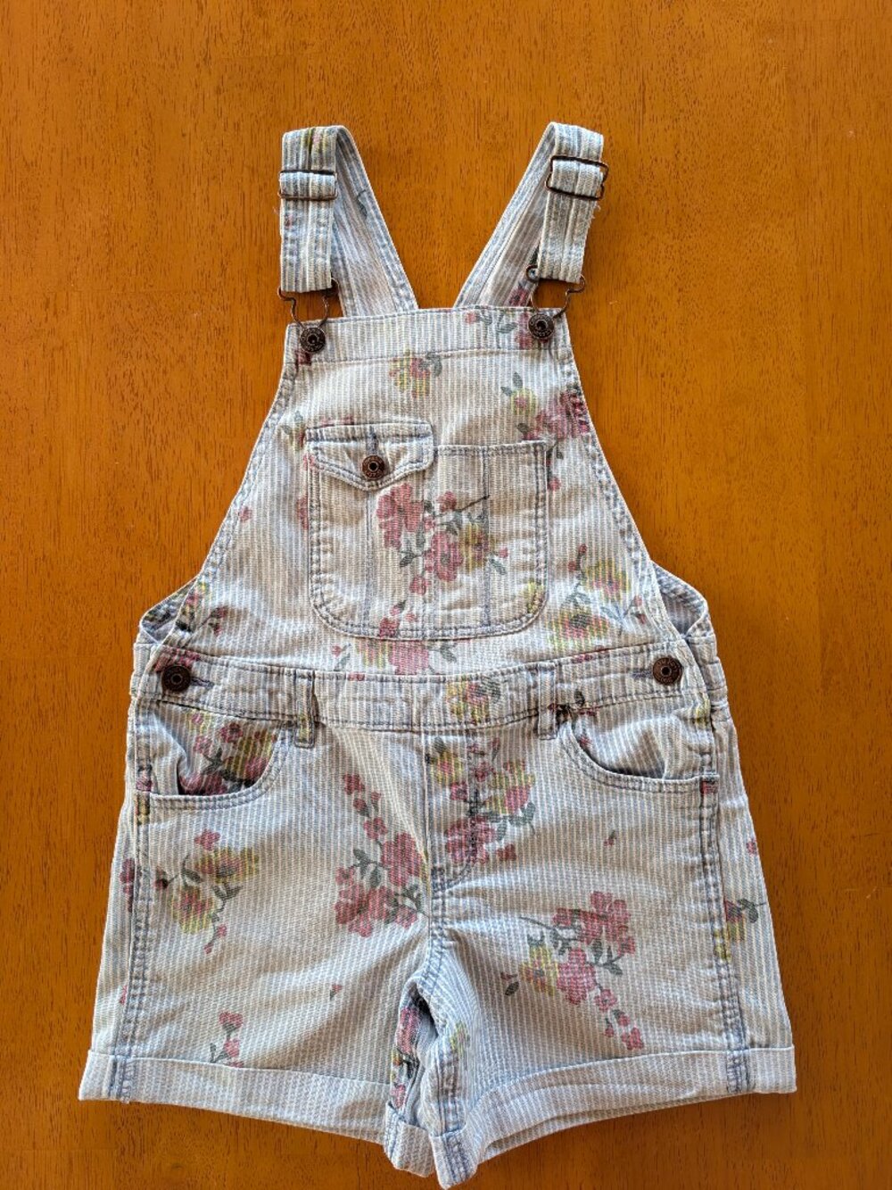 OshKosh B'Gosh Floral Striped Shorts Overalls Kids Size 7